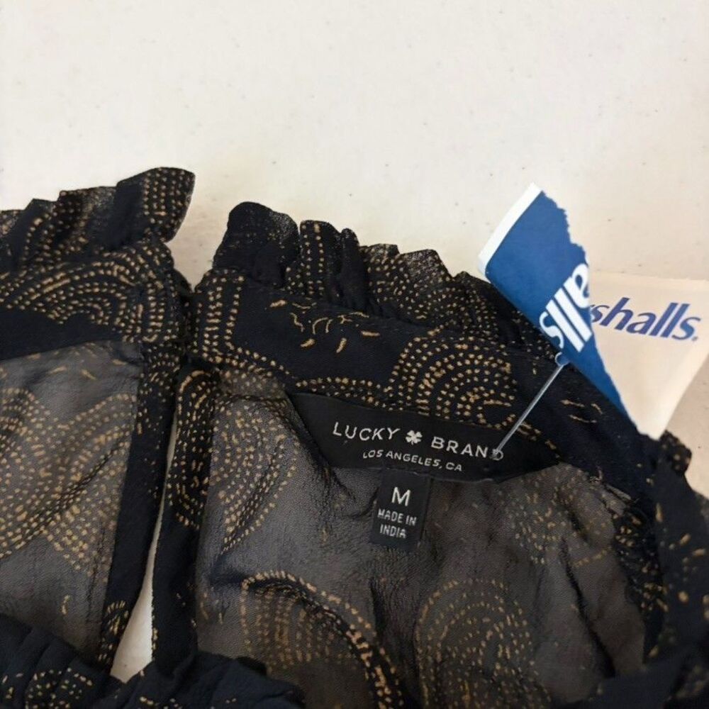 Lucky Brand Blouse Women's Medium Black Sheer Ruffle Long Sleeve Top Shirt NWT - Picture 7 of 10